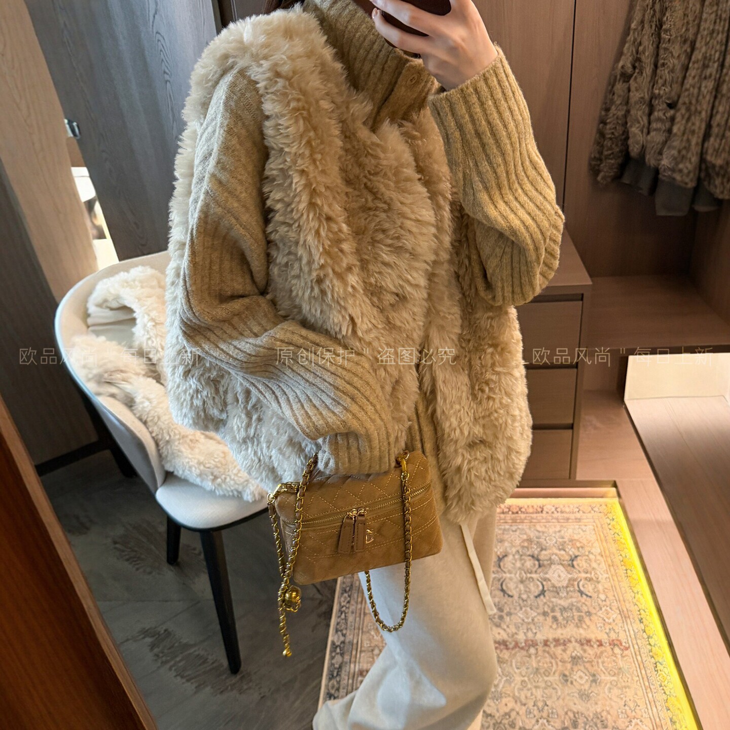 羊羔毛皮毛一体仿皮草马甲女欧货