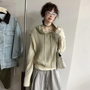 复古连帽针织衫马甲背心两件套装女欧洲站2026春装新款欧货女装潮
