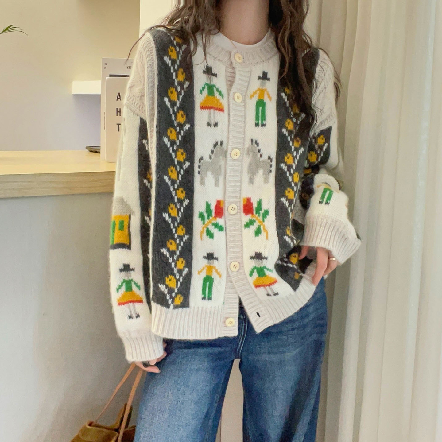 卡通刺绣山羊绒针织开衫女欧洲站