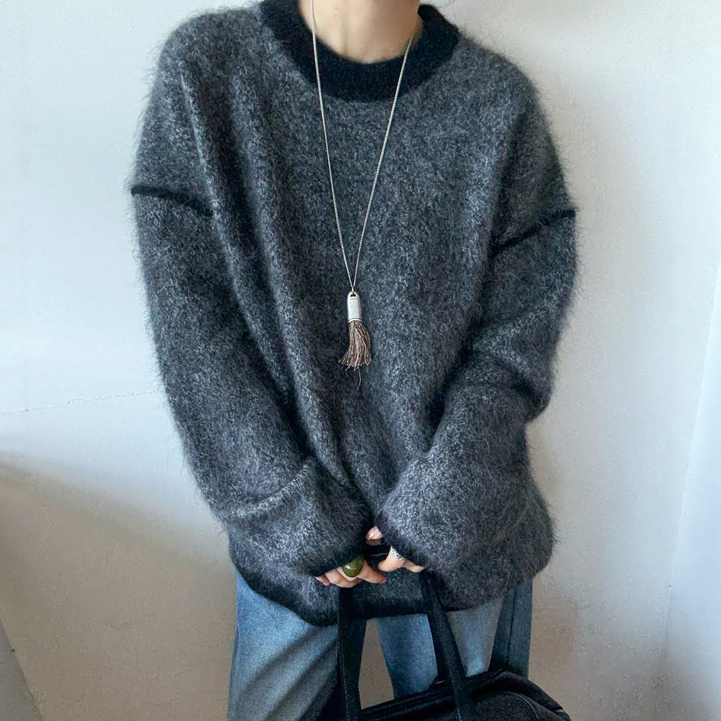 撞色拼接山羊绒针织衫女欧洲站2025冬装新款欧货女装毛衣打底衫潮,女装/女士精品,毛针织衫,淘宝优惠券,粉丝福利购,淘宝优惠卷