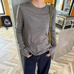 金属贴标天丝面膜T恤女欧洲站2025冬装新款欧货女装洋气打底衫潮