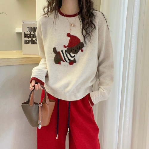 小狗刺绣山羊绒针织衫女欧货毛衣