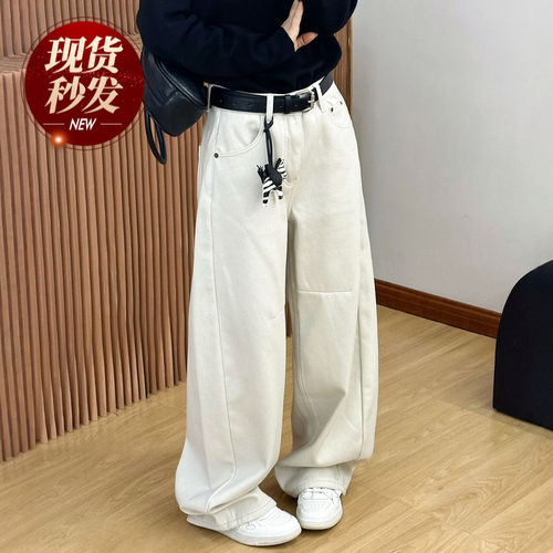 配挂件加绒阔腿牛仔裤女欧货裤子