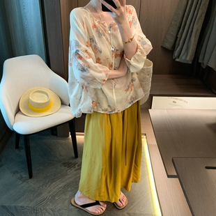 新中式国风印花衬衫阔腿裤两件套装女欧洲站2026夏季新款欧货女装