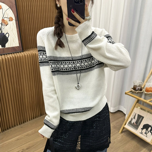 复古提花山羊绒针织衫女欧货上衣