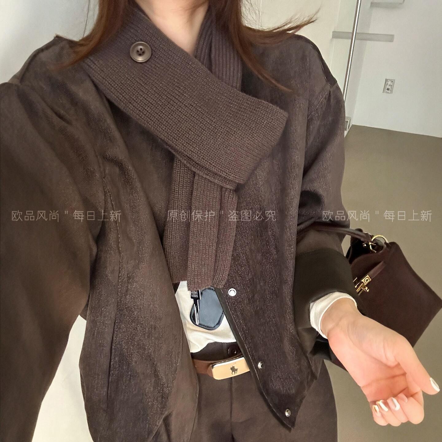 配围脖翻边棒球服外套女欧货夹克