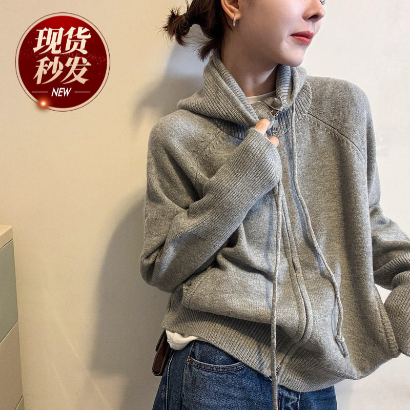 复古连帽山羊绒针织开衫女欧洲站2025冬装新款欧货女装毛衣外套潮,女装/女士精品,毛针织衫,淘宝优惠券,粉丝福利购,淘宝优惠卷