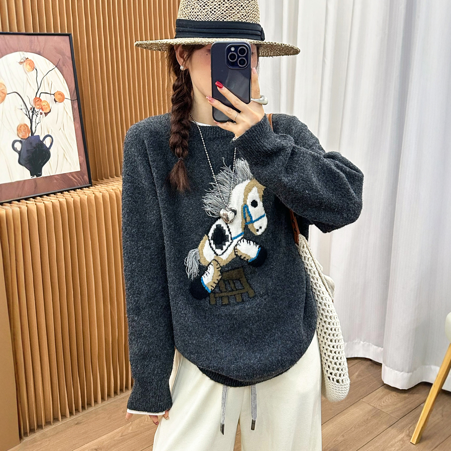 小马流苏山羊绒针织衫女欧洲站潮