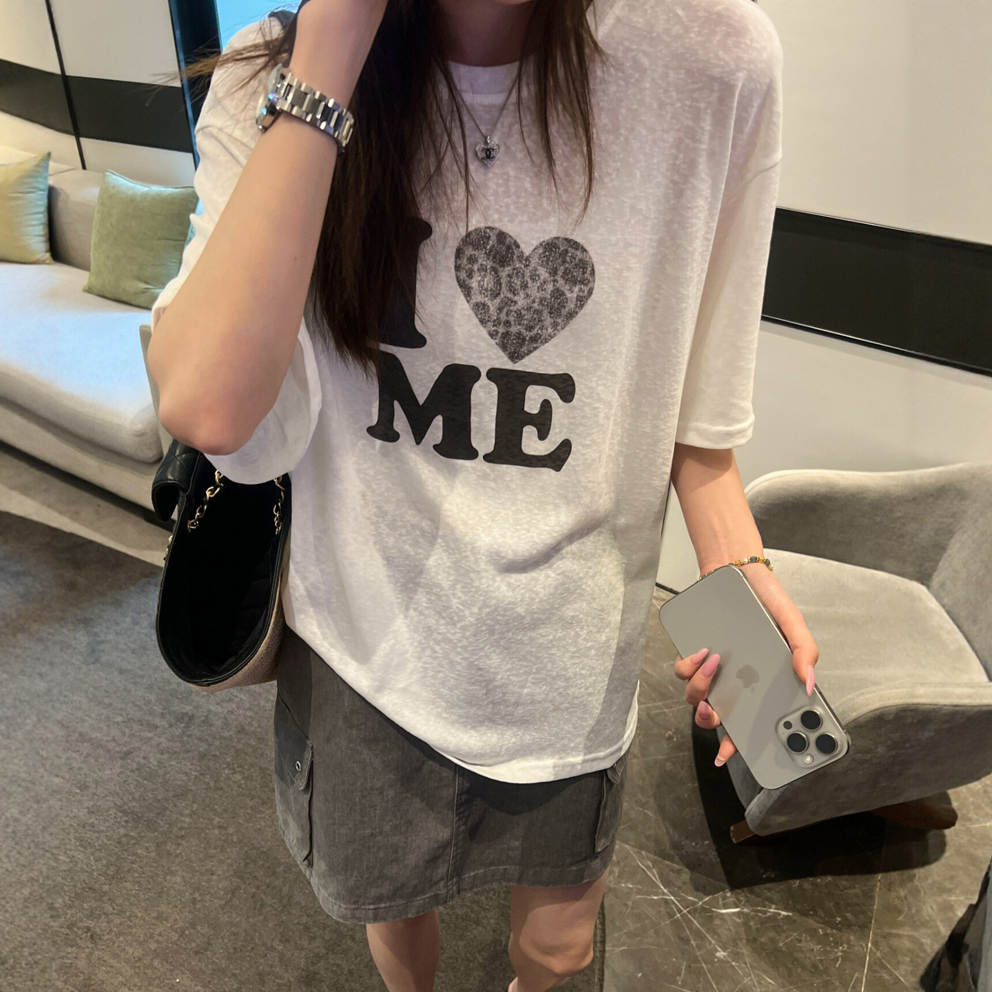 爱心印花休闲短袖T恤女欧货上衣