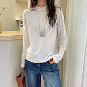 新款 欧货女装 时尚 金属标半高领磨毛T恤女欧洲站2025冬装 打底衫 潮