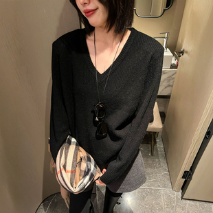 欧货女装 新款 打底毛衣潮 女欧洲站2025冬装 复古坑条V领羊绒针织衫