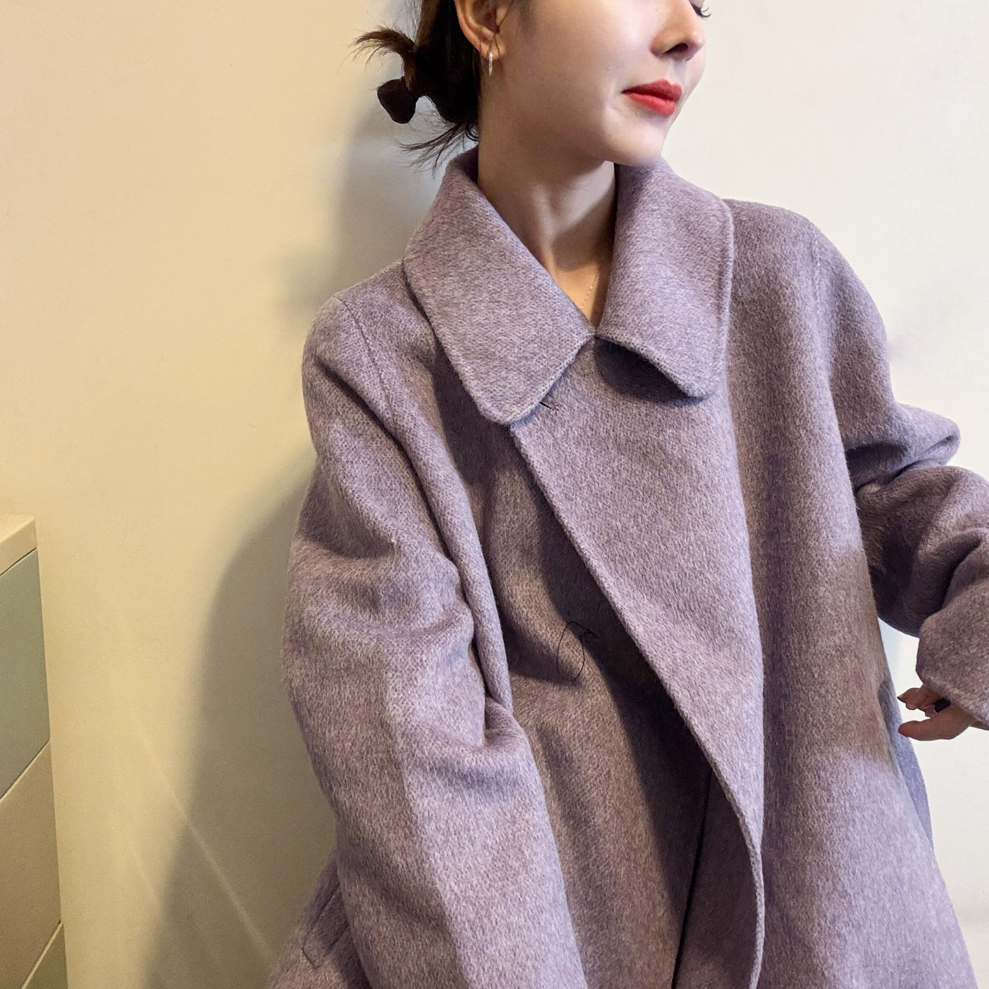 A字翻领斗篷双面羊绒大衣女欧货