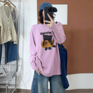 卡通印花磨毛大版T恤女欧洲站2026秋季新款欧货女装时尚打底衫潮