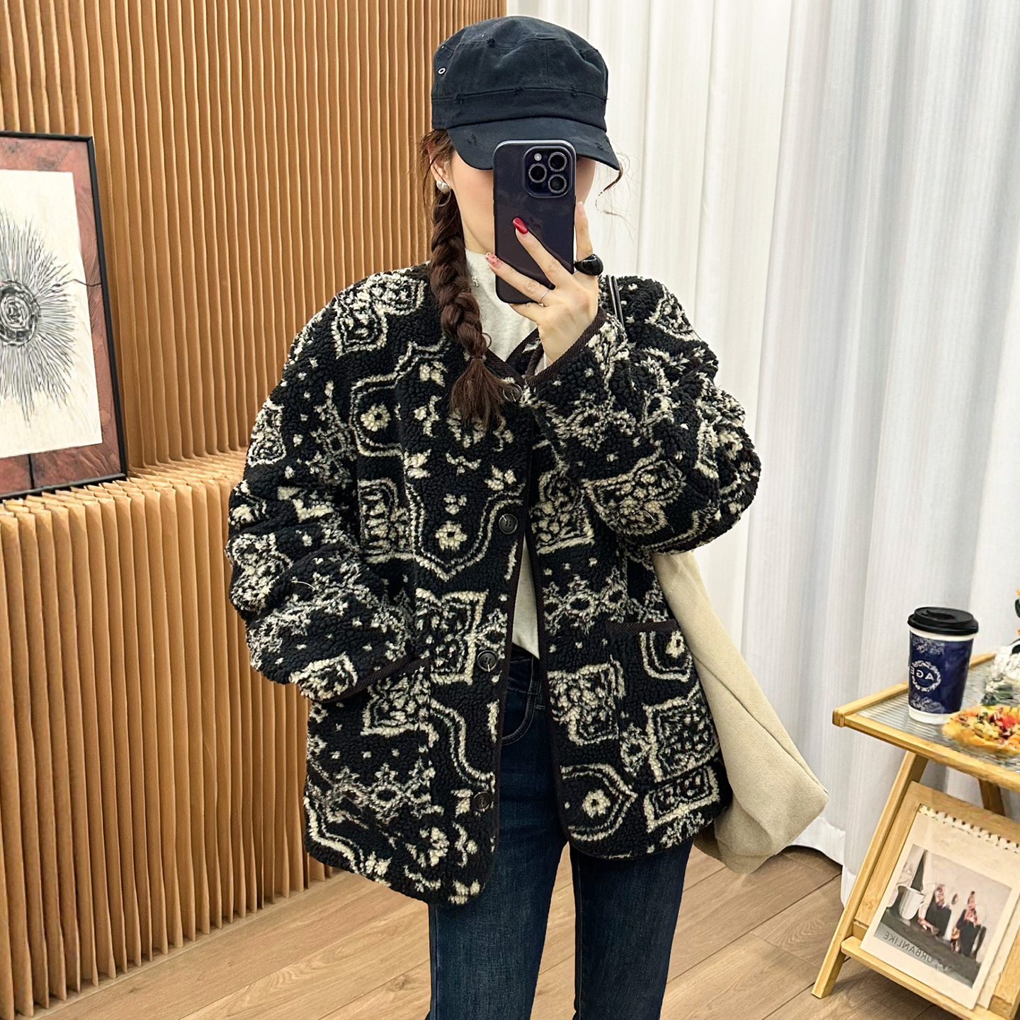 民族风羊羔毛羽绒服外套女欧洲站