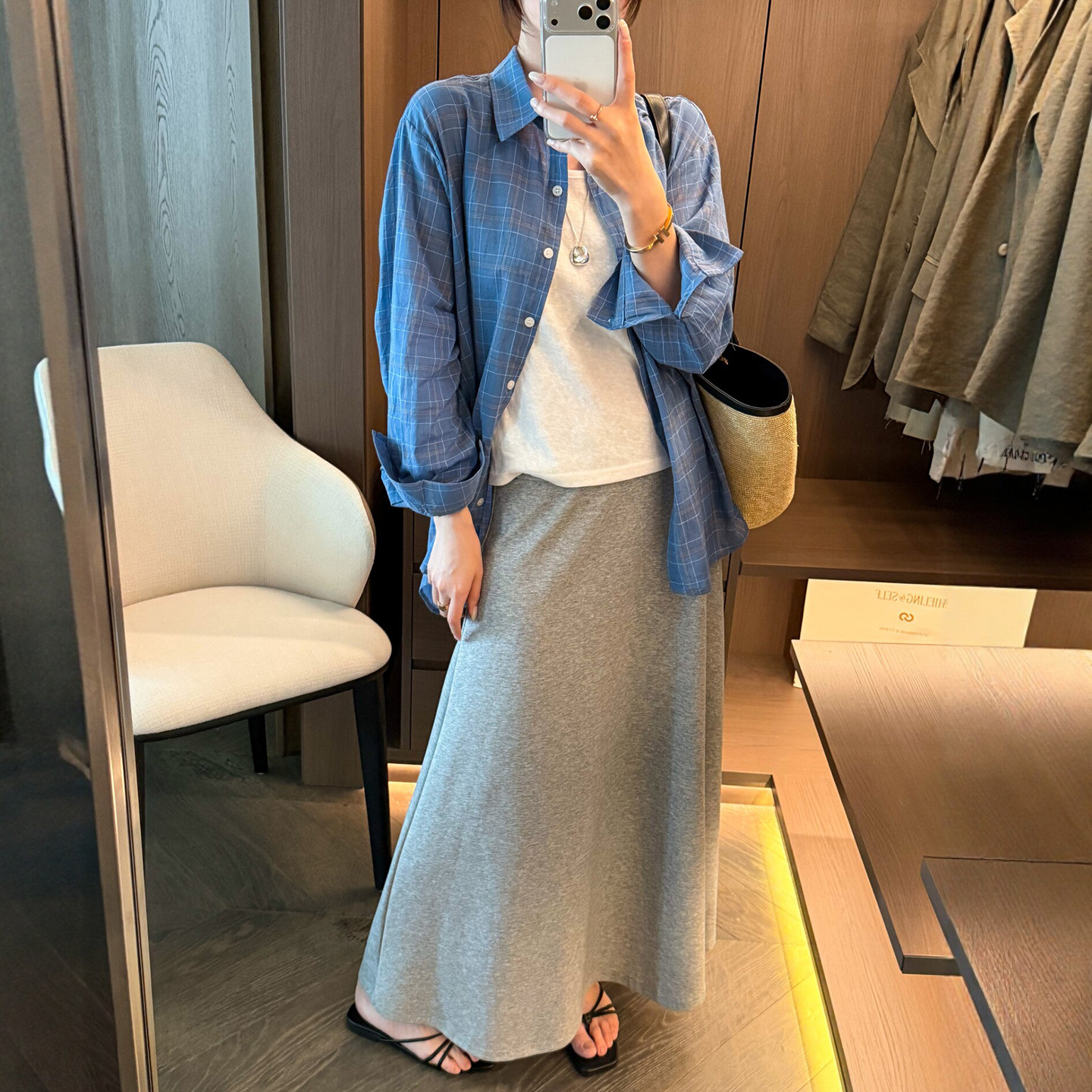 防晒格子衬衫背心半身裙三件套装女欧洲站2026夏季新款欧货女装潮