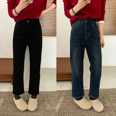 四面弹加厚加绒烟管牛仔裤女欧货