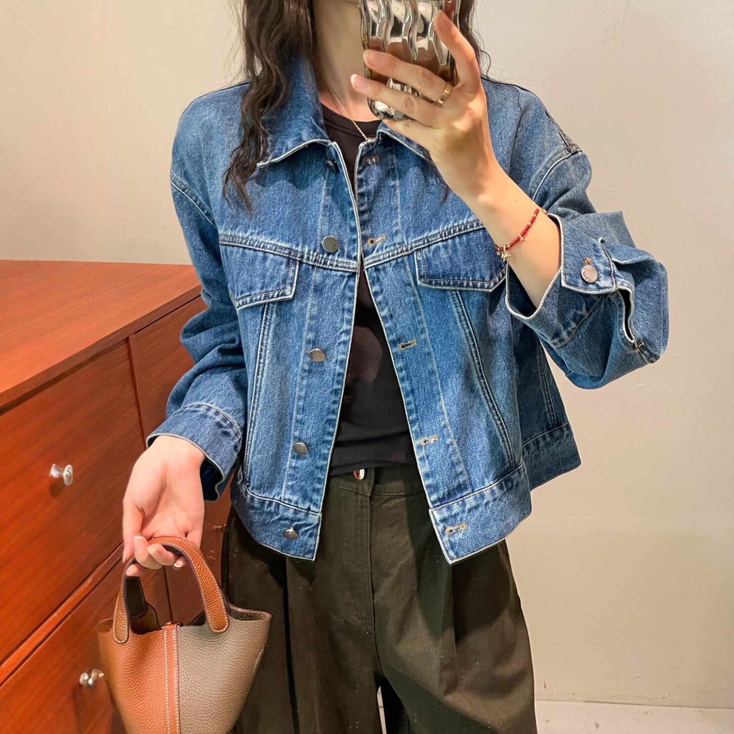 复古做旧翻领牛仔外套女欧洲站潮