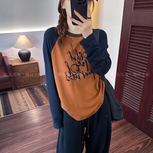 字母植绒插肩袖羊毛针织衫女欧货