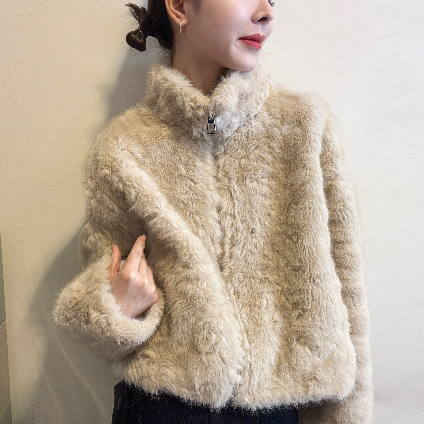 复古立领羊羔毛皮毛一体外套女欧洲站2025冬装新款欧货女装上衣潮