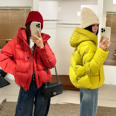 90白鸭绒连帽面包羽绒服女欧洲站