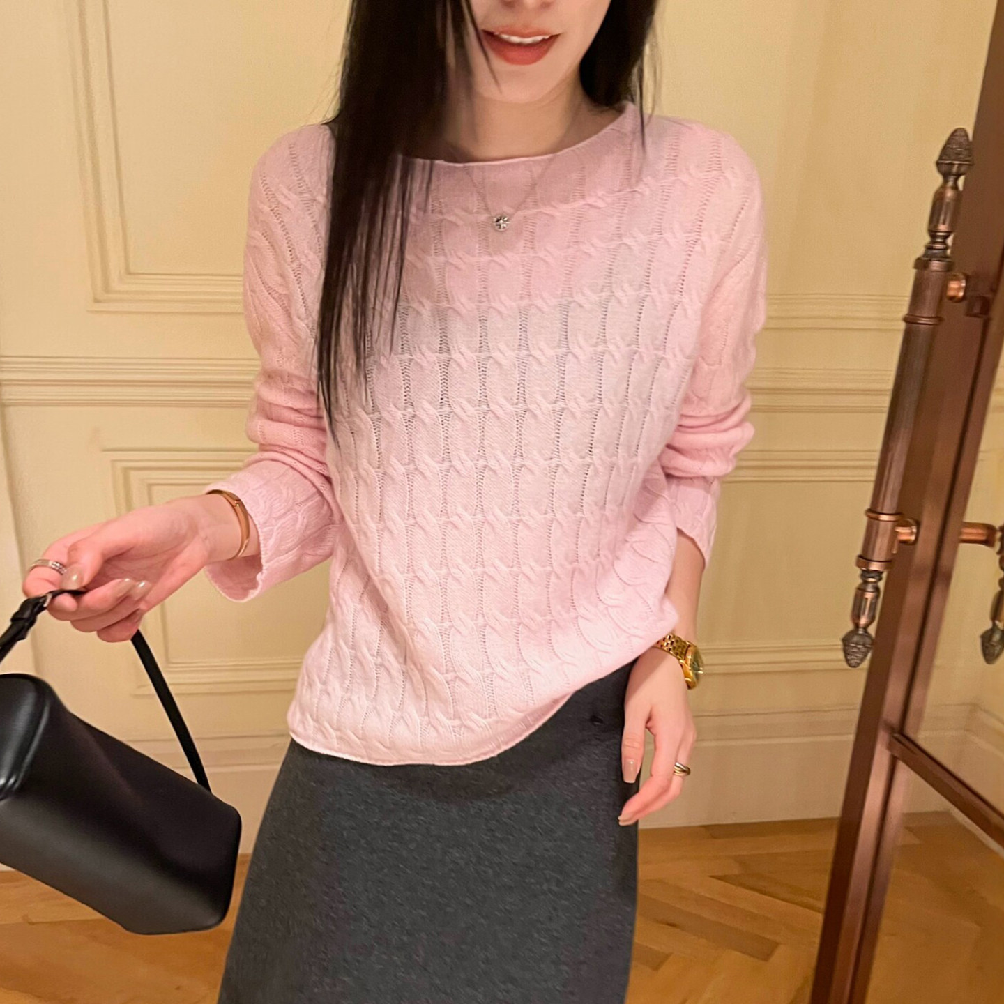 糖果色麻花纹羊毛针织衫女欧洲站
