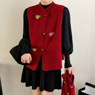 新中式国风羊毛针织开衫马甲背心女欧洲站2025冬装新款欧货女装潮