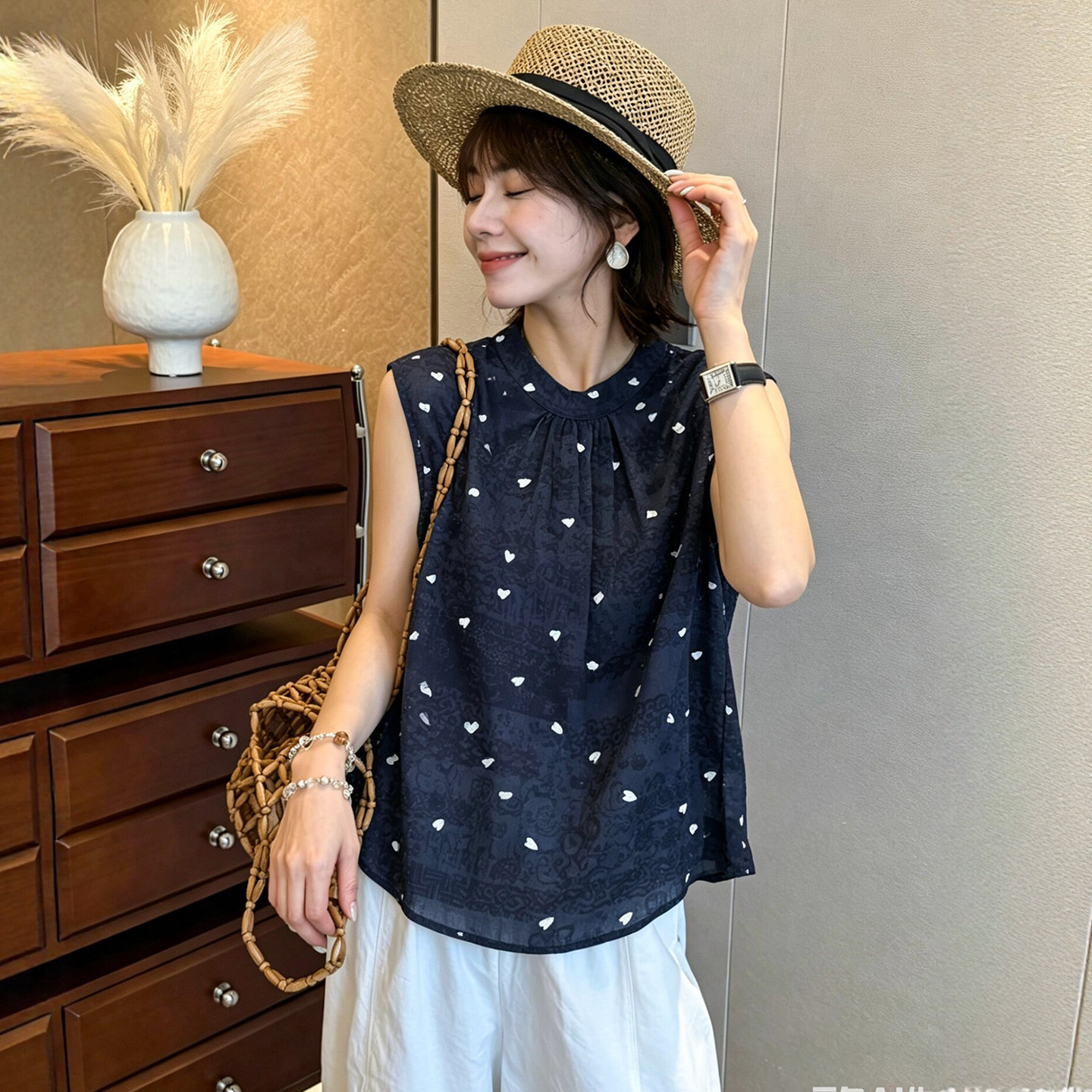 蝴蝶结系带爱心波点衬衫女欧洲站