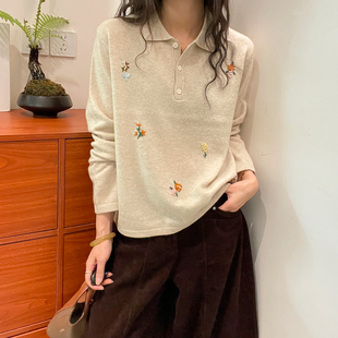 重工钉珠刺绣POLO领羊绒针织衫女欧洲站2026秋季新款欧货女装毛衣