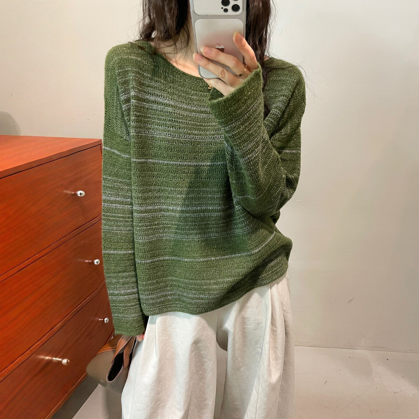 复古亮丝细羊毛针织衫女欧货毛衣