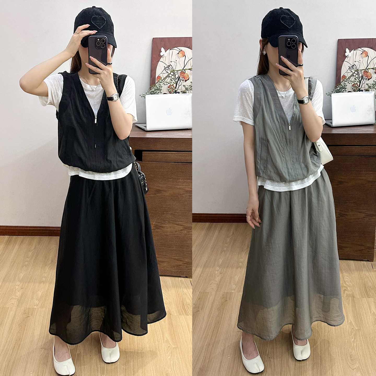天丝棉T恤半身裙两件套装女欧货