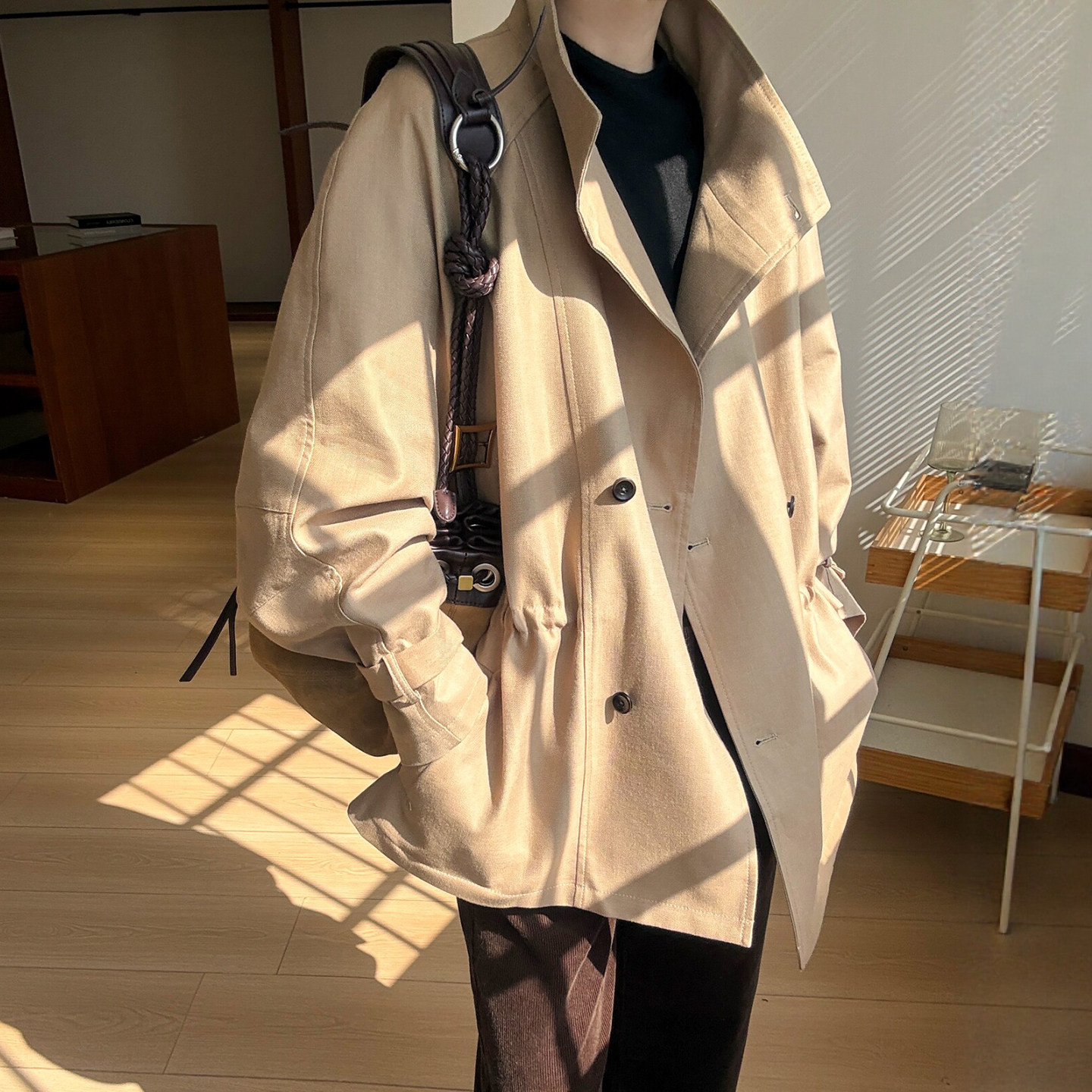 英伦风双排扣立领风衣女欧货上衣