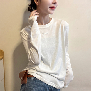 字母贴标修身长袖T恤女欧洲站2026春装新款欧货女装时尚打底衫潮