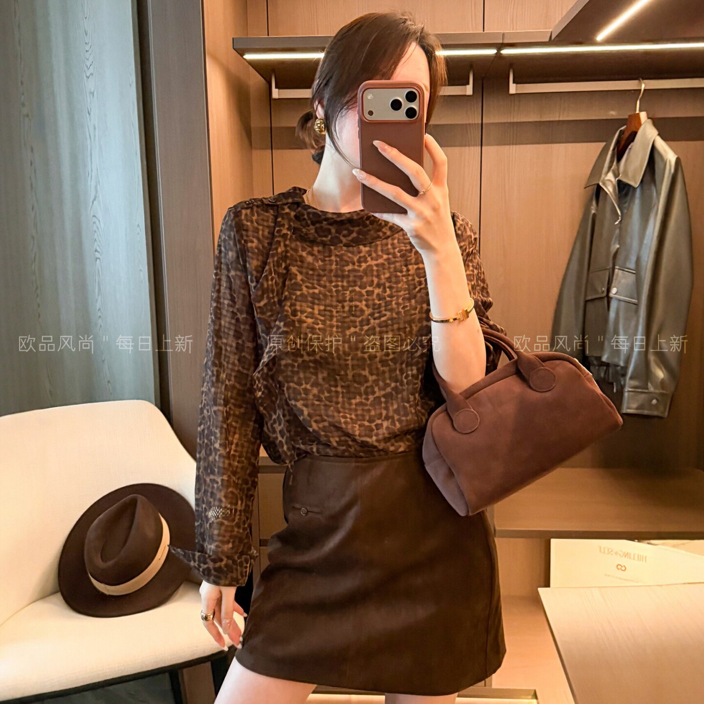 复古豹纹莱赛尔飘带衬衫女欧洲站