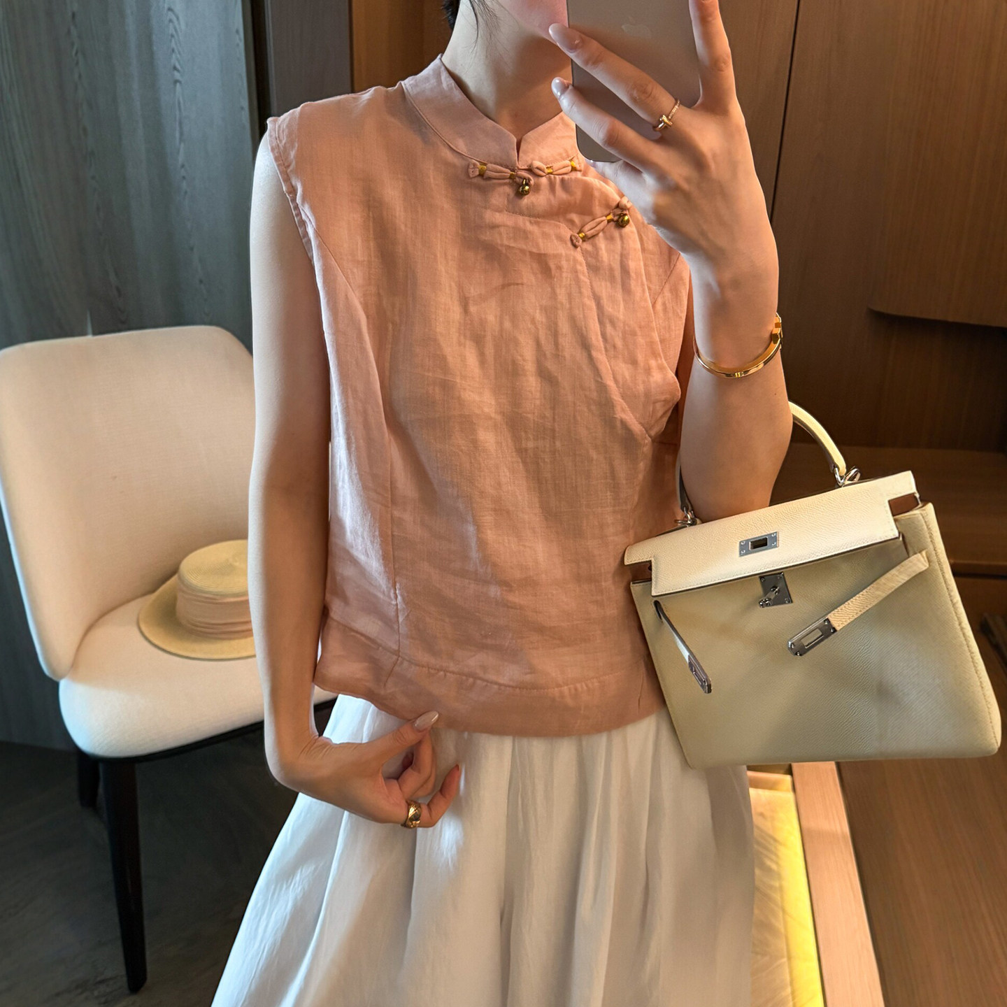 新中式盘扣立领麻料衬衫女欧洲站
