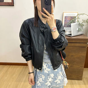 夹克短外套潮 欧货女装 下摆抽绳蛋白皮PU皮衣女欧洲站2026春装 新款