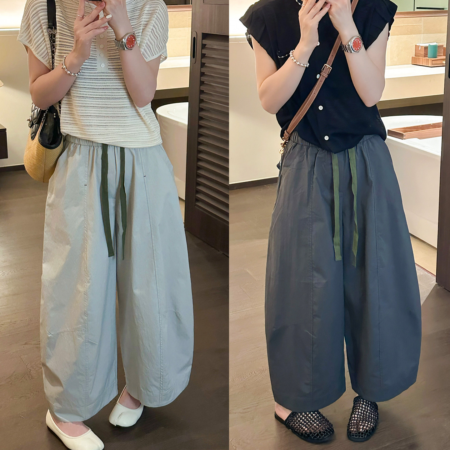 抽绳系带气球阔腿裤女欧洲站2026夏季新款欧货女装九分裤休闲裤潮