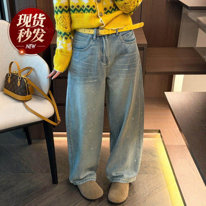重工烫钻阔腿牛仔裤女欧洲站2026春装新款欧货女装拖地直筒裤子潮