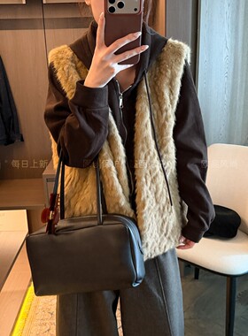 羊羔毛马甲连帽加绒卫衣两件套装