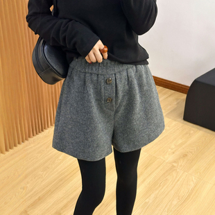 女欧洲站2025冬装 休闲热裤 新款 时尚 潮 欧货女装 羊毛呢加绒阔腿短裤