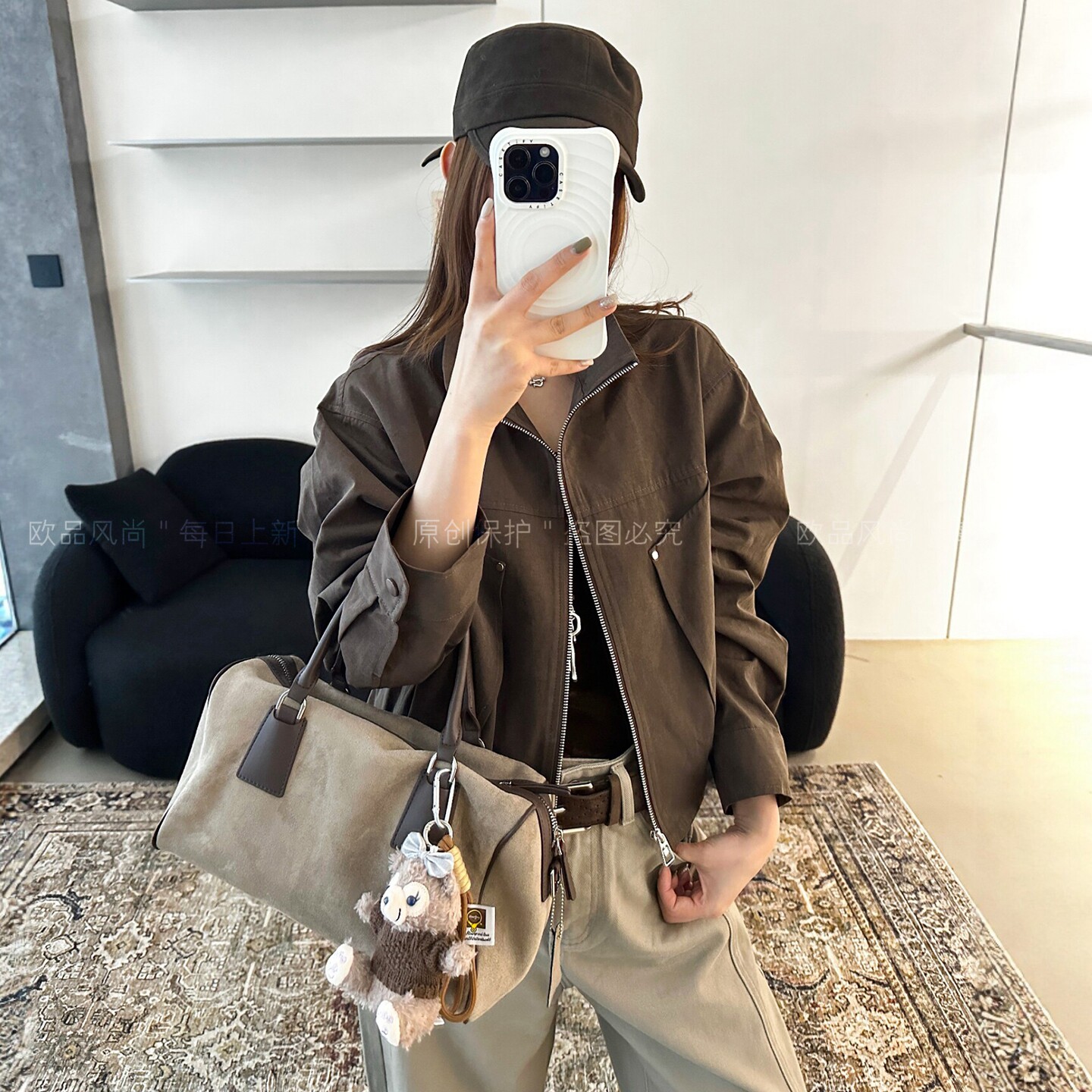 复古立领工装棒球服外套女欧洲站