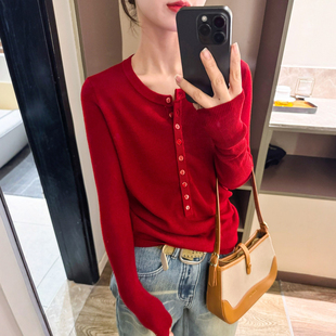 打底小衫 细羊毛半开领羊毛针织衫 欧货女装 新款 潮 女欧洲站2026春装