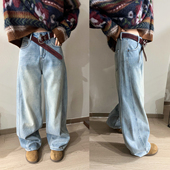 阔腿裤 浅蓝色拖地加绒牛仔裤 潮 欧货女装 窄版 女欧洲站2025冬装 新款