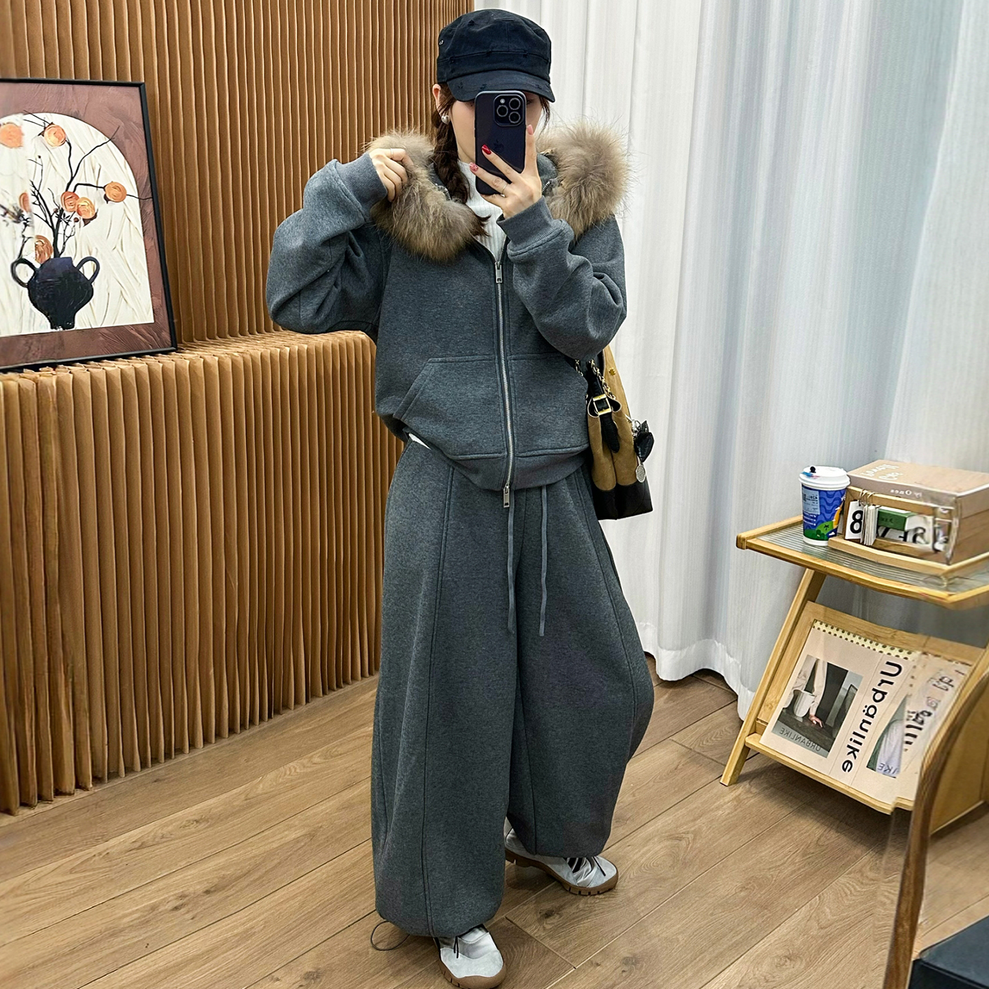 羊绒卫衣阔腿裤两件套装女欧洲站