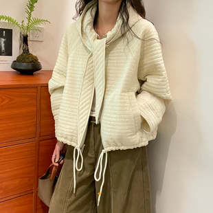 下摆抽绳压格加棉短外套女欧洲站2026秋季新款欧货女装棉衣棉服潮