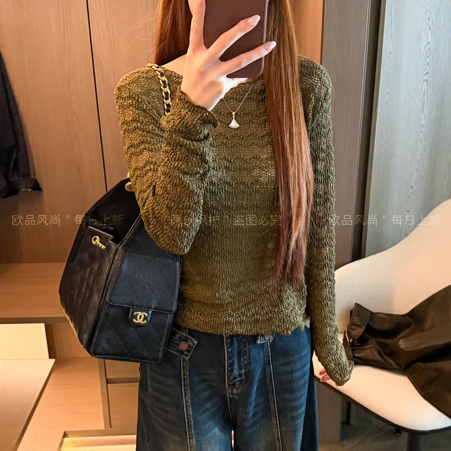 蕾丝钩花木耳边长袖T恤女欧洲站