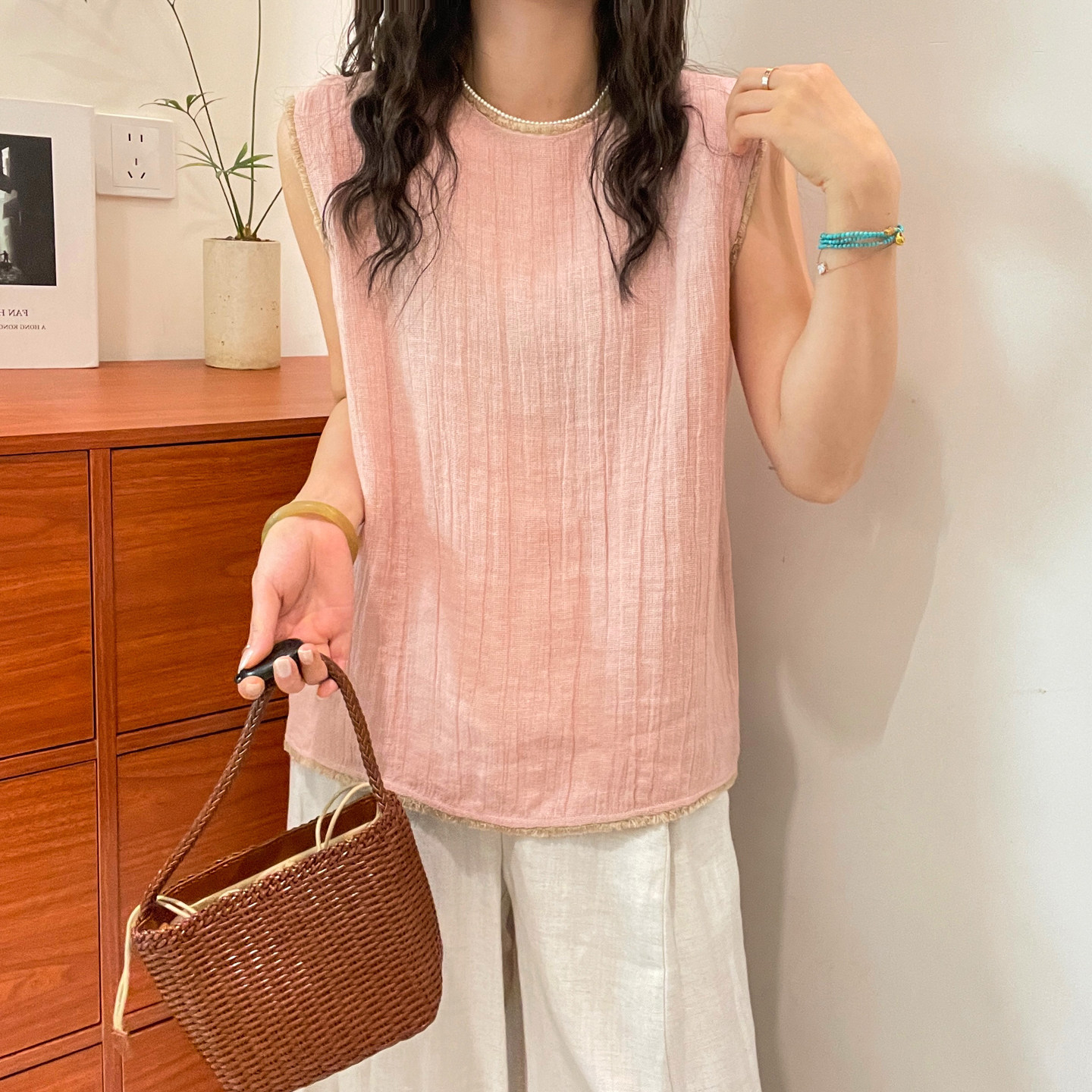 流苏毛边A字亚麻衬衫女欧洲站2026夏季新款欧货女装无袖娃娃衫潮