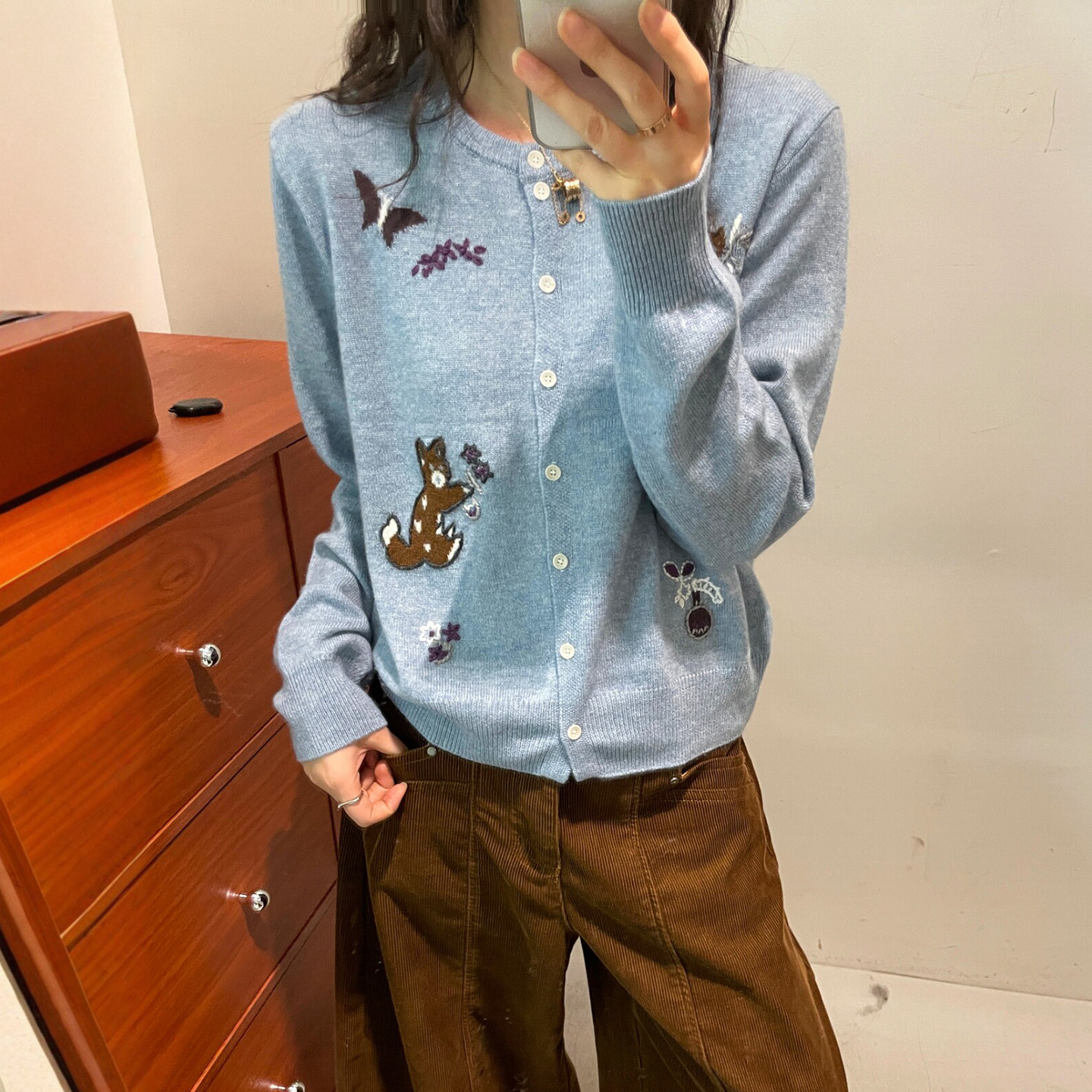 重工刺绣山羊绒针织开衫女欧洲站