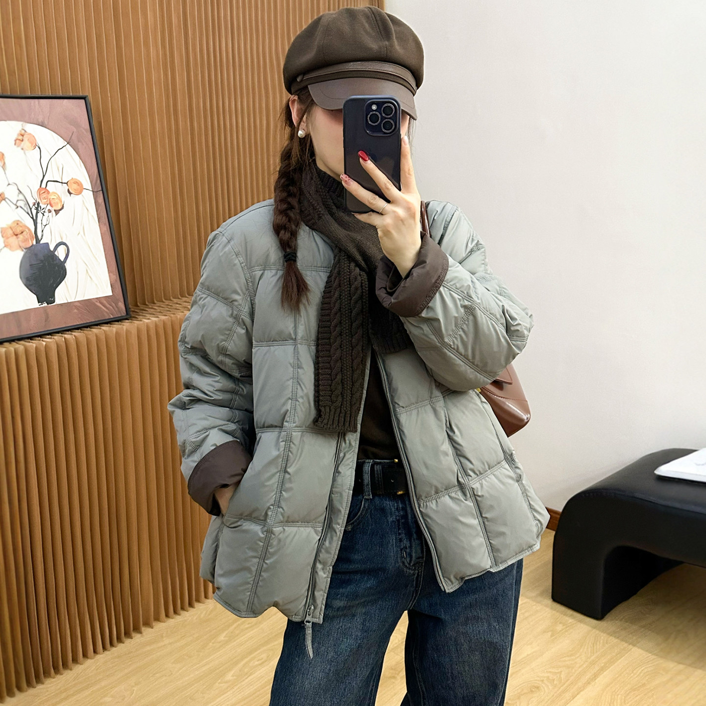 配围巾压格面包羽绒服女欧洲站2025冬装新款欧货女装小个子外套潮