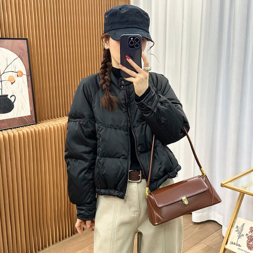 下摆抽绳棒球领羽绒服外套女欧货