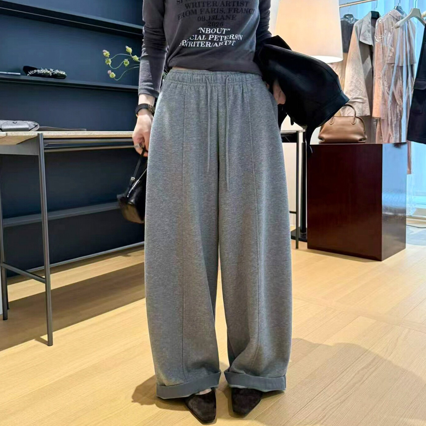立体裁剪拖地阔腿卫裤女欧洲站潮